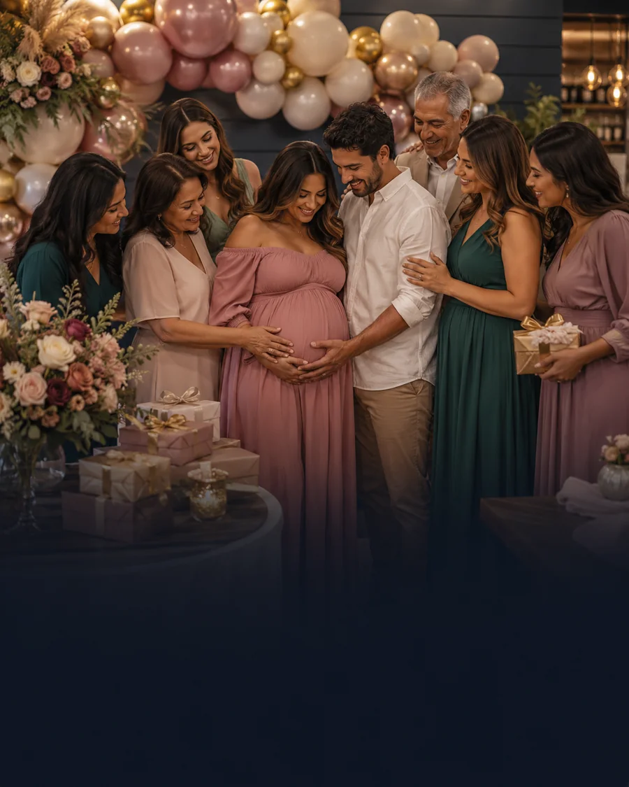Familia celebrando un baby shower