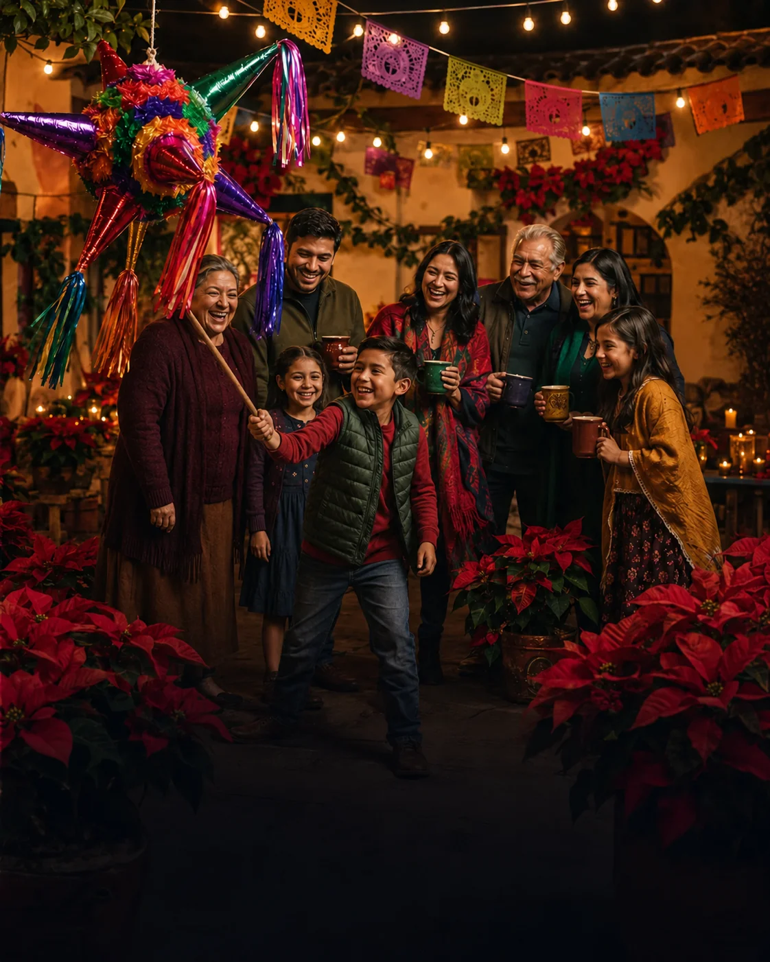 Familia reunida en una posada mexicana