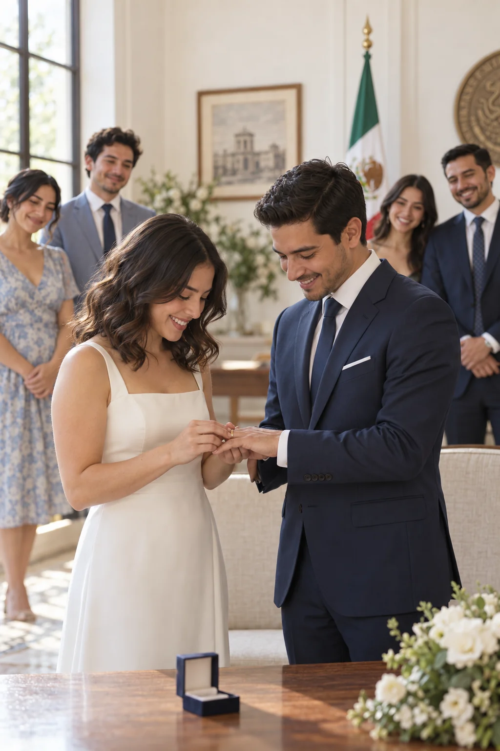 La pareja intercambia los anillos