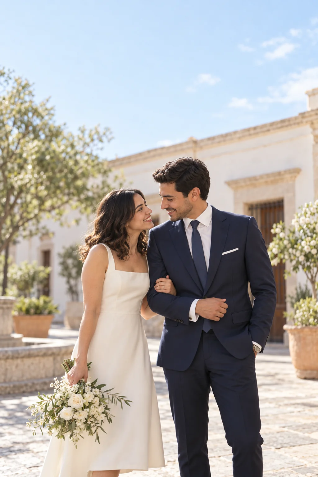 La pareja después de su boda civil