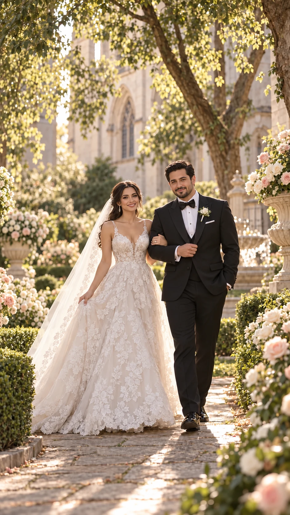 Retrato de los novios en la catedral
