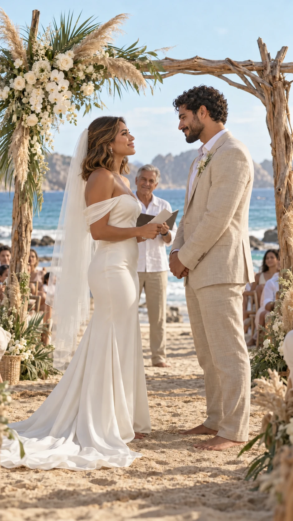 Los novios durante su ceremonia en la playa