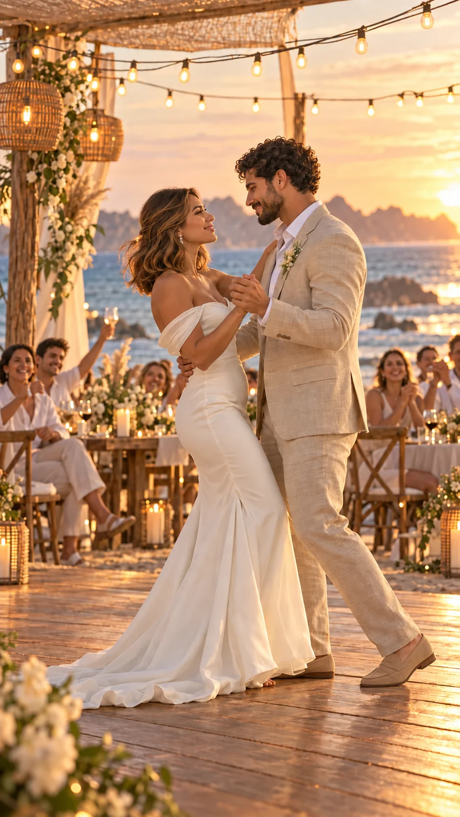 Los novios bailan junto al mar