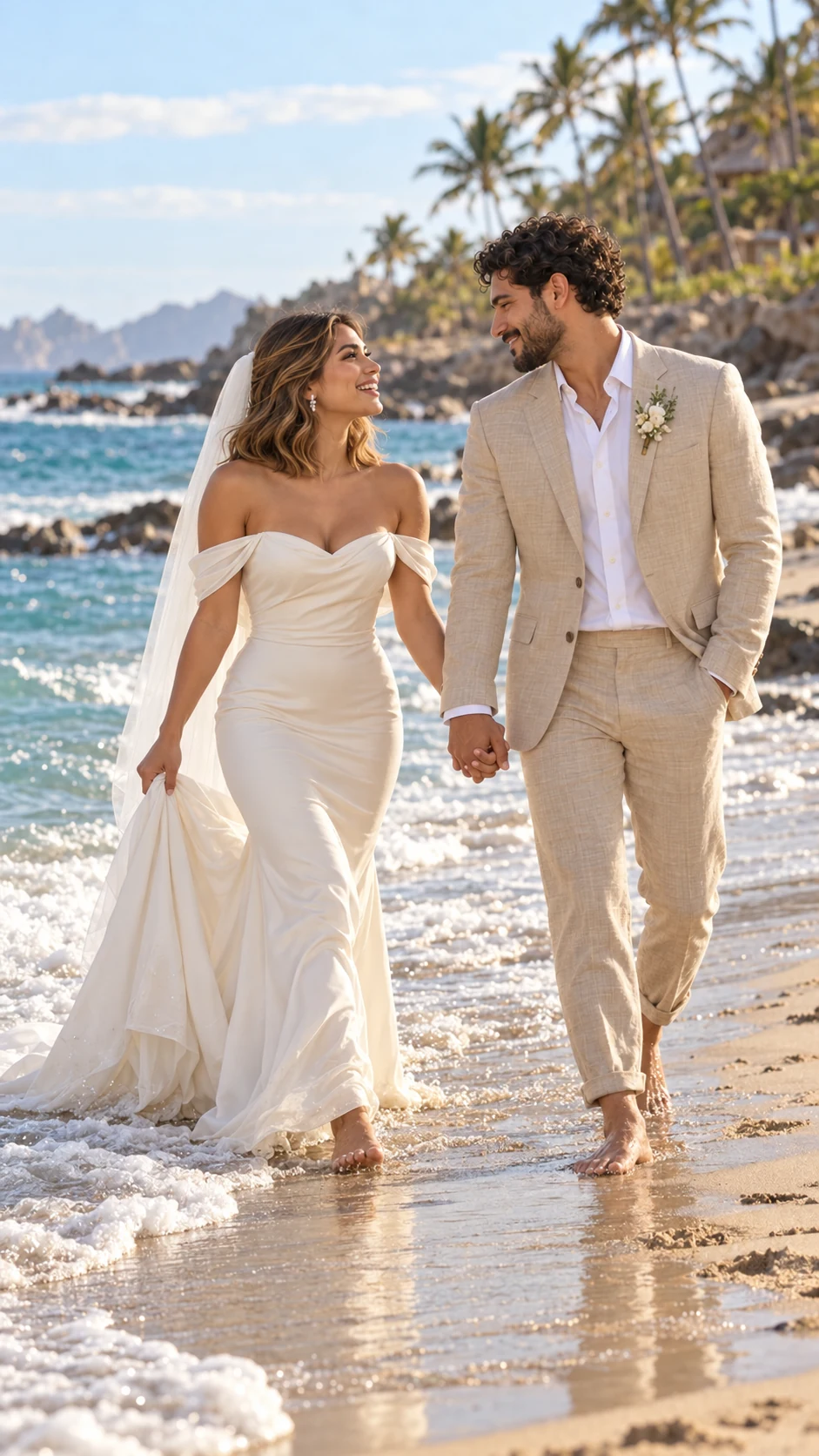 Los novios celebran en una cena junto al mar