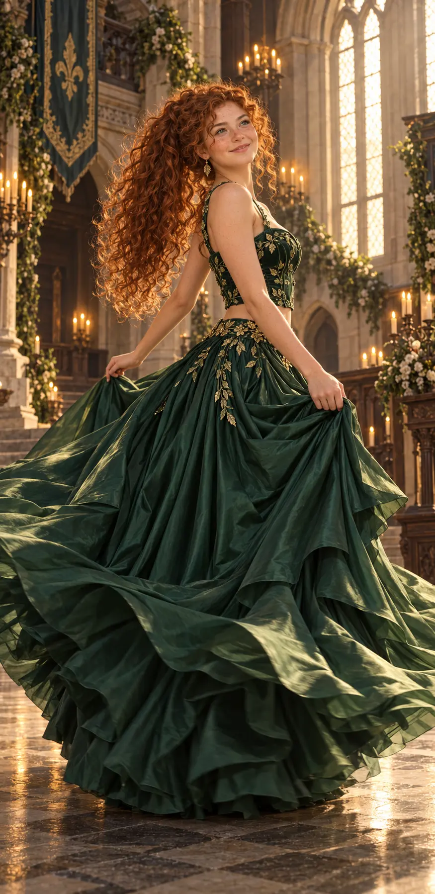 Melisa danzando en un salón de castillo
